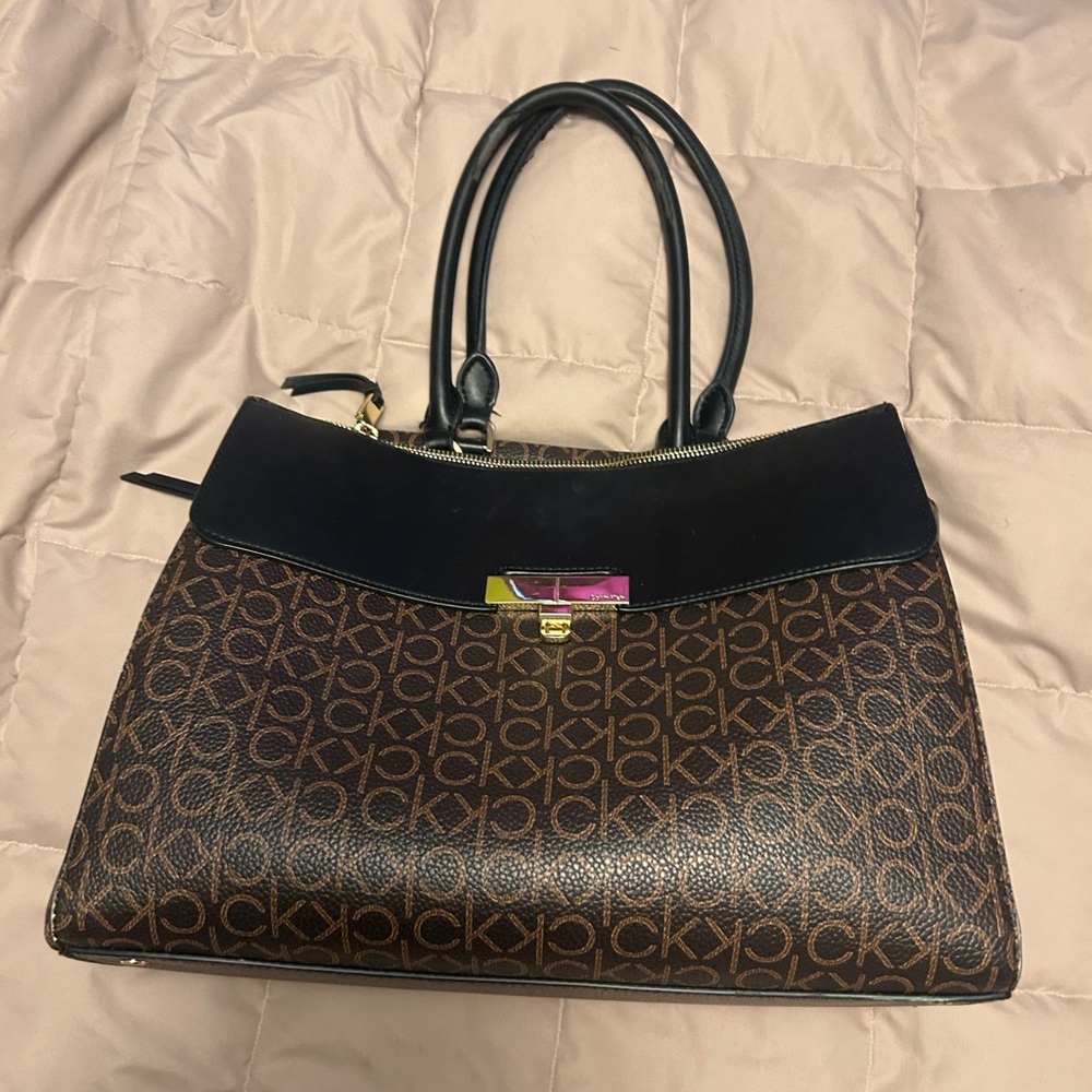 Calvin Klein Signature Brown and Black Shoulder Bag